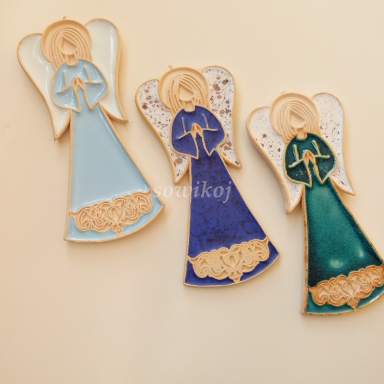 Aniołki ceramiczne - błękitny, chabrowy i Szmaragdowy turkus