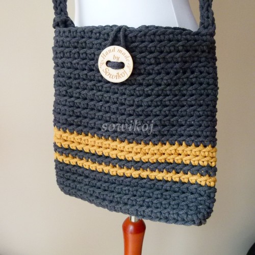 Torebka listonoszka - recznie robiona ze sznurka bawełnianego