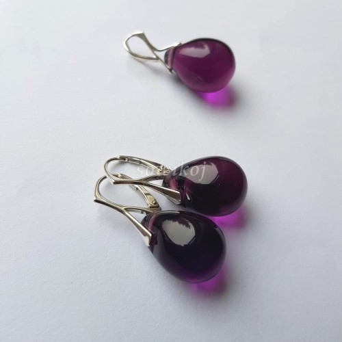 krople antracytowe - komplet biżuterii kolczyki z wisiorkiem