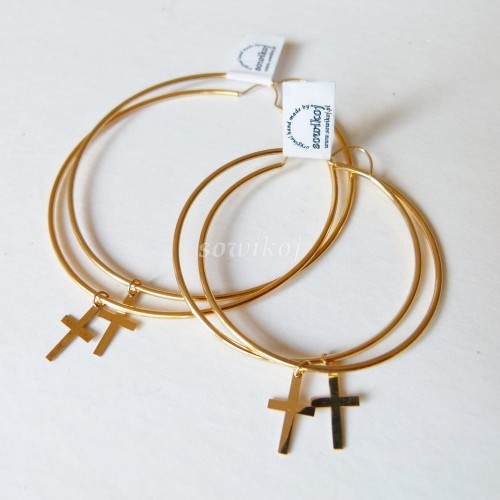 Kolczyki kółka z krzyzykiem - pozłacane srebro