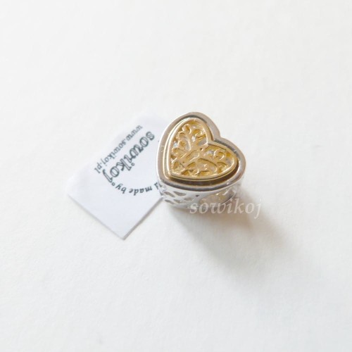 Serduszko zawieszka srebrna z pozłacanym brzegiem charms do bransoletek jak te z pandory