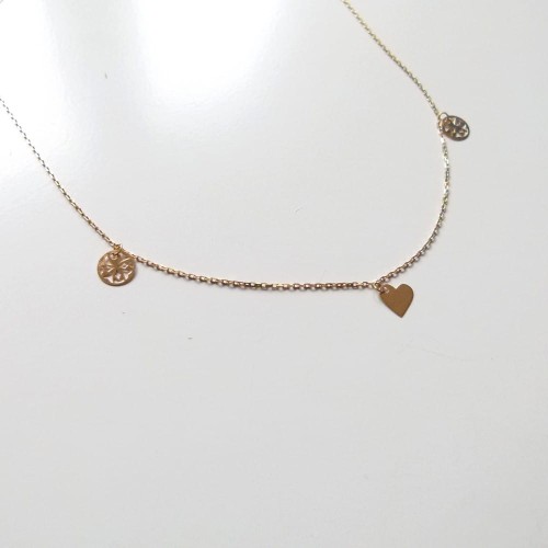 Srebrna delikatna pozłacana bransoletka z 2 kółkami i serduszkiem