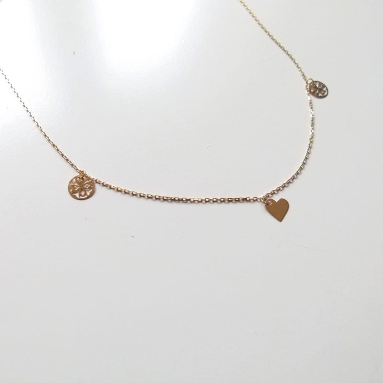 Srebrna delikatna pozłacana bransoletka z 2 kółkami i serduszkiem