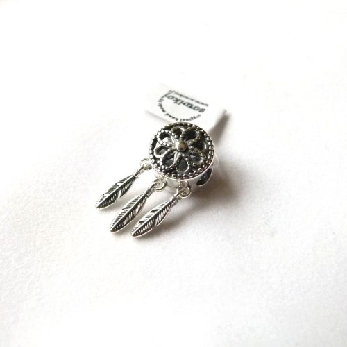 Zawieszka srebrna do bransoletki - łapacz snów okrągły