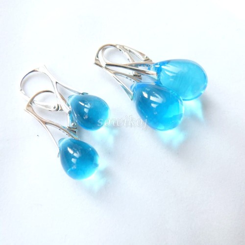 Srebrne kolczyki krople niebieskie - turkusowe