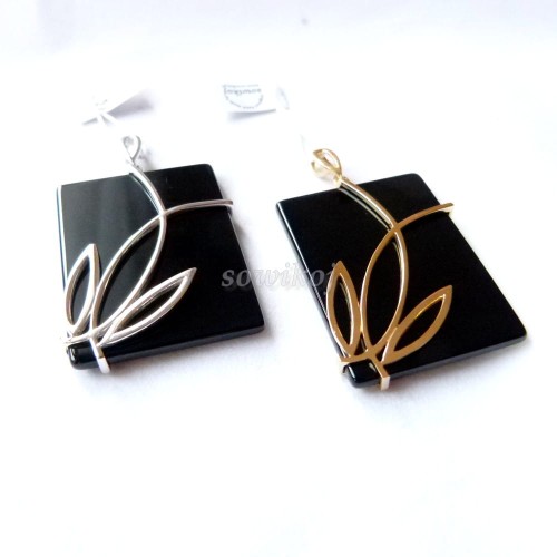 Onyks - wisior zawieszka prostokątna z liściem