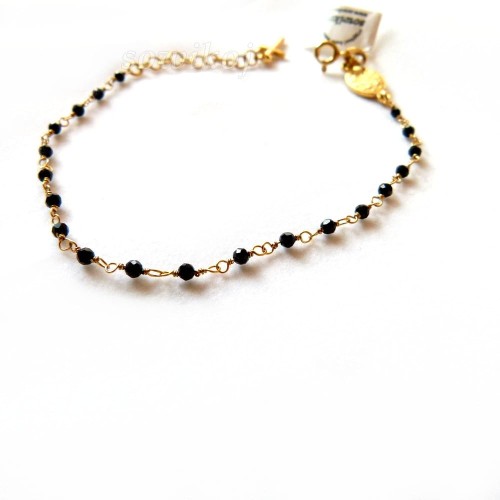 Bransoletka srebrna pozłacana z czarnymi kamyczkami - różaniec