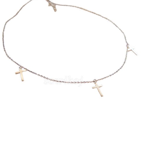 Celebrytka srebrna łańcuszek 3 krzyżyki rodowany