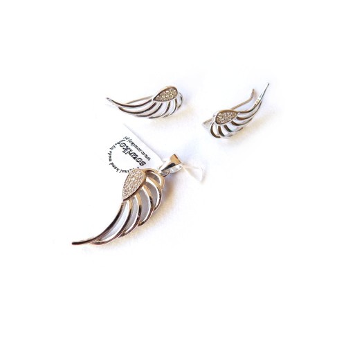 Srebrna biżuteria - nausznice i zawieszka w kształcie skrzydła