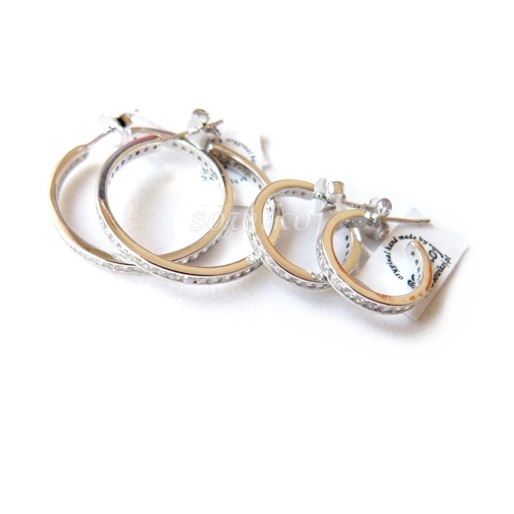 Srebrne kolczyki  koła z cyrkoniami na wkrętki