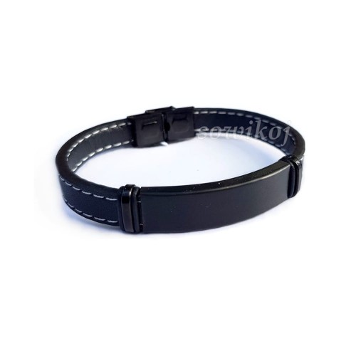 Skórzana męska bransoleta czarna ozdobne szwy