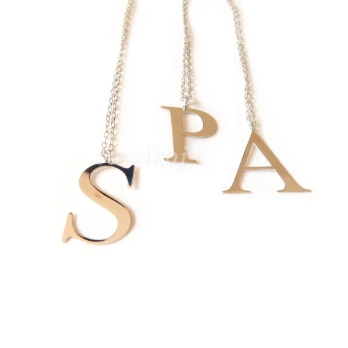 Literki srebro pozłacane - S P A na łańcuszku