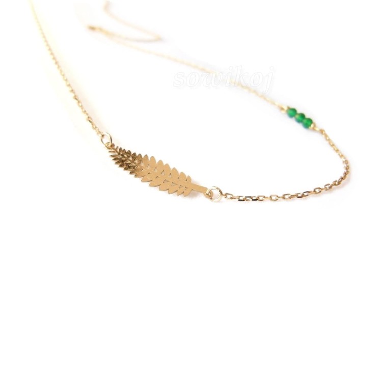 Liść paproci srebrny pozłacany łańcuszek