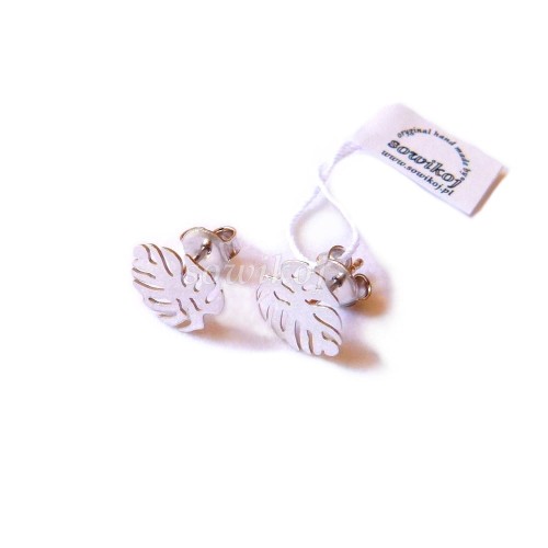 Kolczyki wkrętki liść monstery srebro rodowane