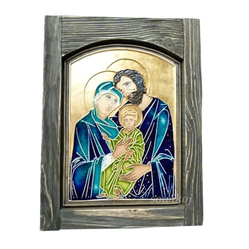 Ikona ceramiczna Boża rodzina - obraz w drewnianej ramie