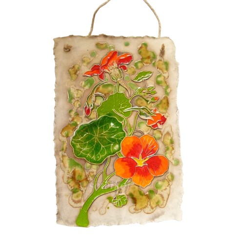 Obraz ceramiczny z kwiatami - nasturcje - panel zawieszka