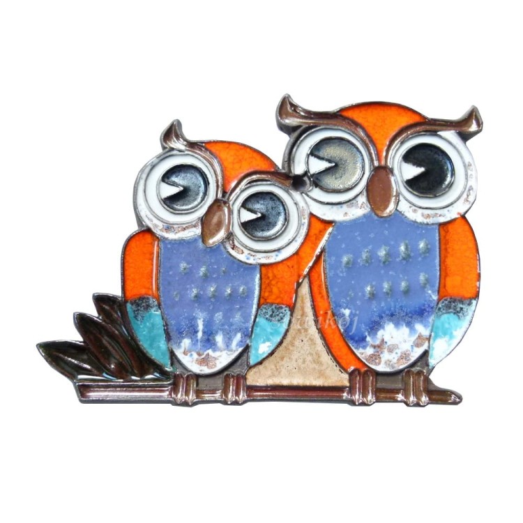 Panel ceramiczny zawieszka Ceramiczne sówki pomarańczowo niebieskie