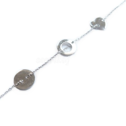 Srebrna bransoletka z 3 zawieszkami serduszko i kółka