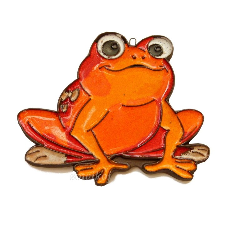 Żaba pomarańczowo czerwona ceramiczna