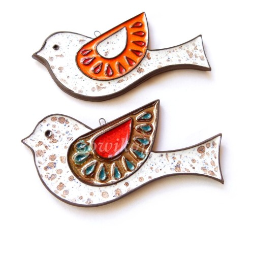 Białe ceramiczne ptaszki - ręcznie wykonane