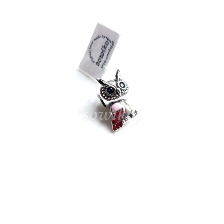 Zawieszka srebrna charms do bransoletki - sowa duża kolorowa