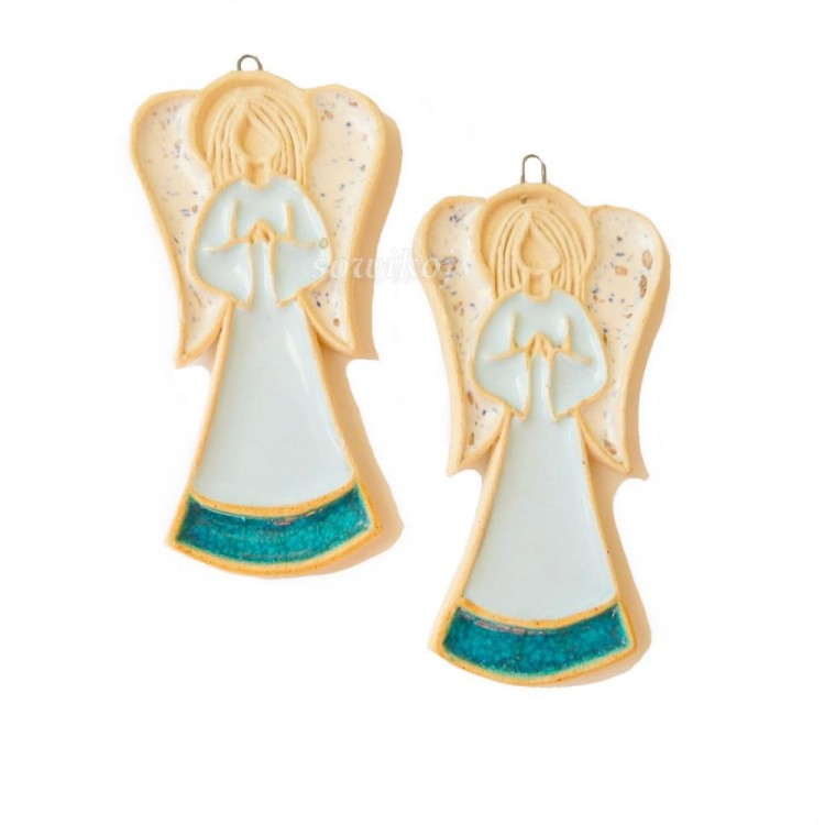 Aniołek ceramiczny błękitny  do powieszenia na ścianie