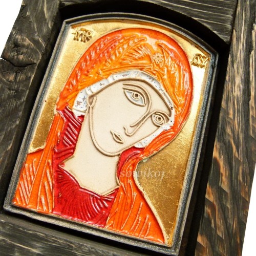 Ikona ceramiczna Matka Boska Bizantyjska złocone tło
