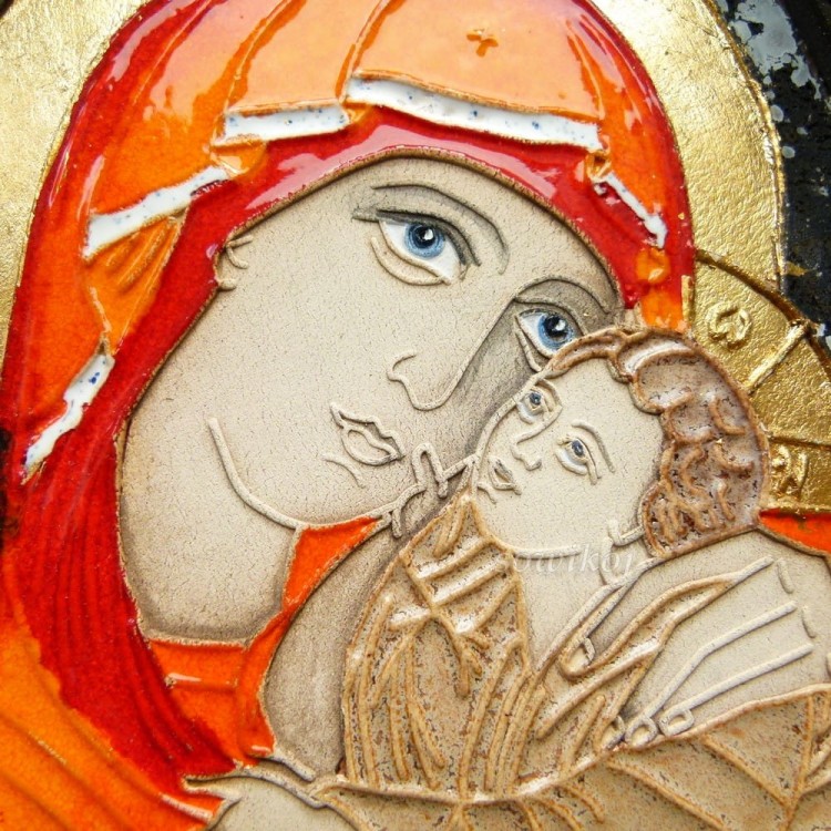 Madonna Eleusa - zbliżenie - ikony ceramiczne w oprawie