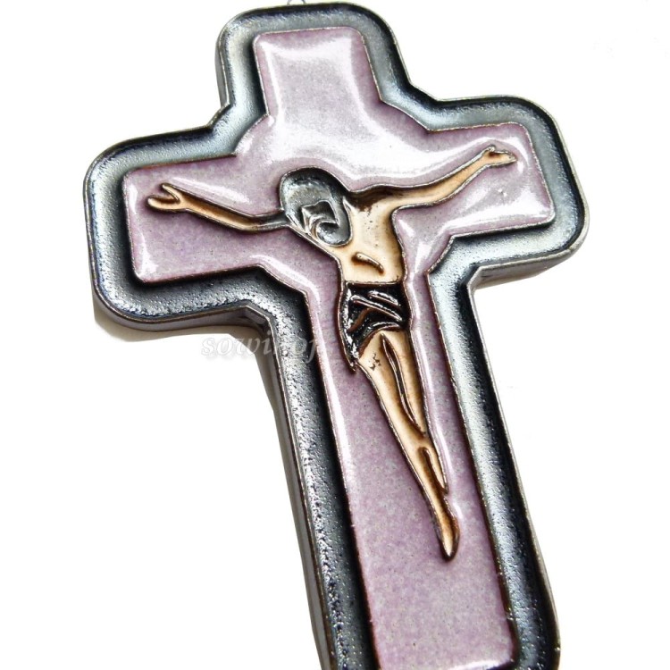 Krzyżyk Pan Jezus fioletowy szkliwiona ceramika ozdobna