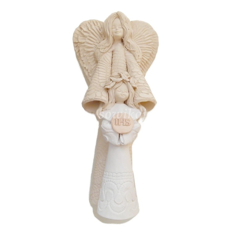 Pamiątka Pierwszej Komunii Świętej - Anioł stróż z dzieckiem komunijnym