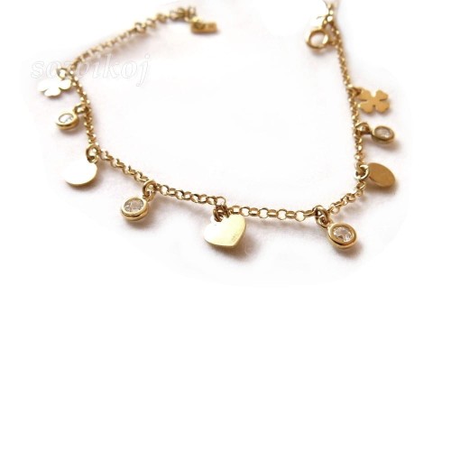 Bransoletka celebrytka ze srebra pozłacanego z wieloma zawieszkami