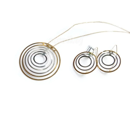 Koła srebrne złocone laserowe - kolczyki i naszyjnik