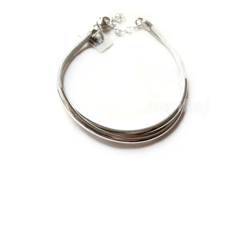 Srebrna bransoletka calza skrzyżowane dwie rurki i dwie grube linki łańcuszka - pętle