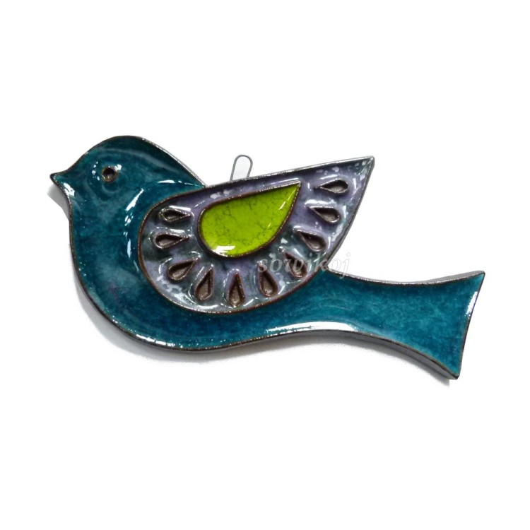Ptaszek niebieski z zielonym ceramiczny