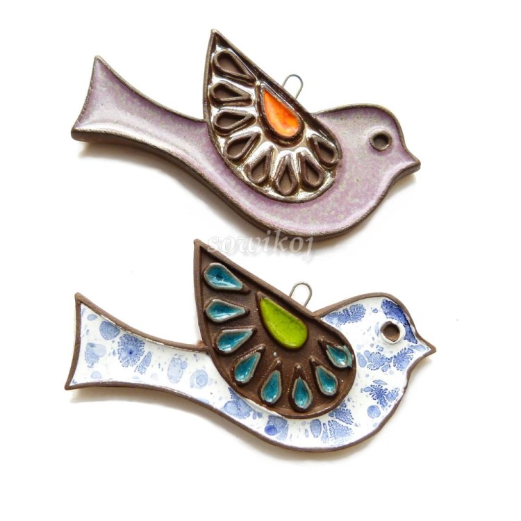 Ptaszek ceramiczny mały fioletowy i Nakrapiany gołąbek