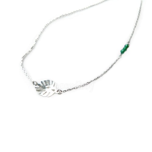 Srebrny łańcuszek spinele zielone i monstera