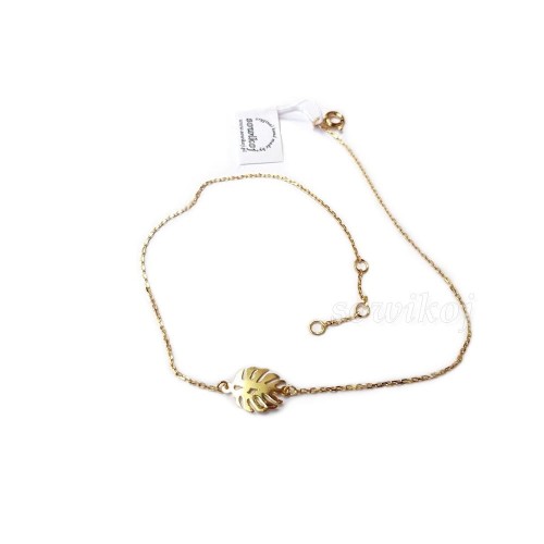 Bransoletka na kostkę - liść- srebro pozłacane