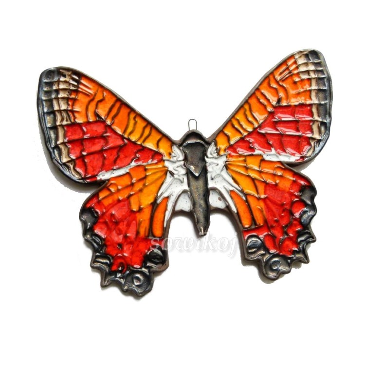 Panel zawieszka na ścianę ceramika - motyl szkliwiony wypalany w piecu ozdoba ceramiczna