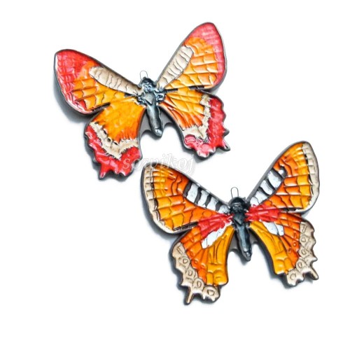 Ceramiczne motyle pomarańczowo czerwone - szkliwione - ozdoby do domu