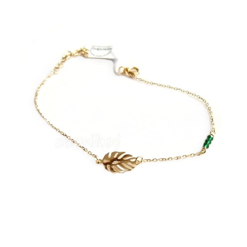 Srebrna pozłacana brnsoletka delikatna z lisciem monstery i 3 spinelami