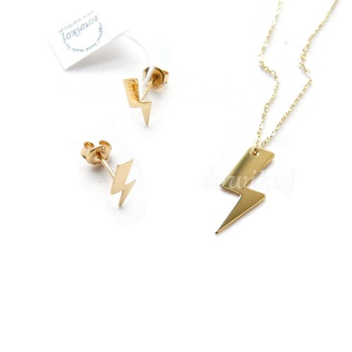 Kolczyki i łańcuszek z zawieszką srebro - błyskawica