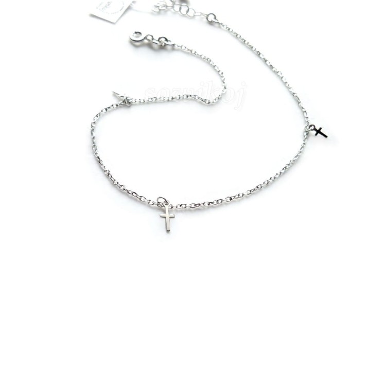 Srebrna bransoletka na stopę z krzyżykami