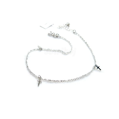 Bransoletka ze srebra 925 na kostkę z krzyżykami