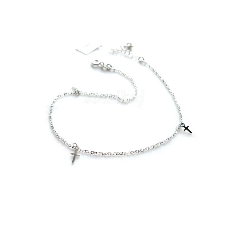 Bransoletka ze srebra 925 na kostkę z krzyżykami