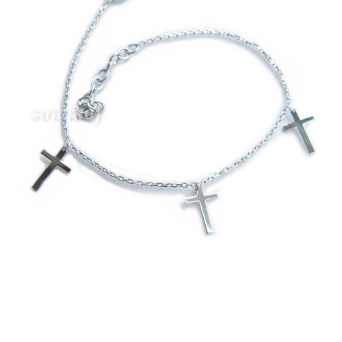 Bransoletka srebrna 3 krzyżyki celebrytka srebro 925 rodowane