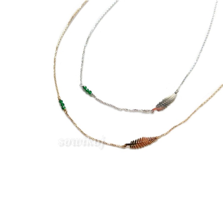 Srebrne łańcuszki z liściem paproci wersja srebrna rodowana i pozłacana