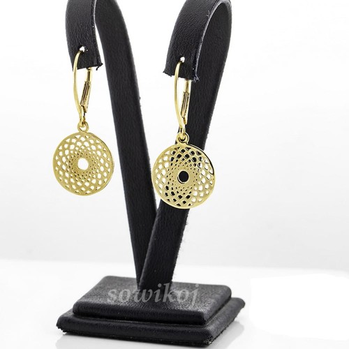 Srebrne pozłacane kolczyki w kształcie koła - rozeta