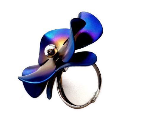 Tytanowy pierścionek kwiat - duży ze srebrem 925