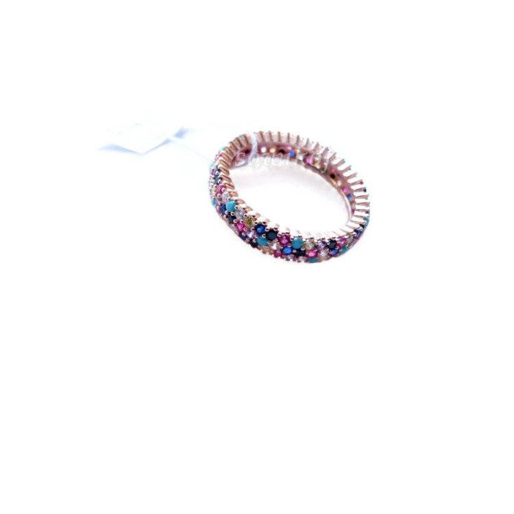 Kolorowe krateczki obrączka srebrna pozłacana rózowym złotem