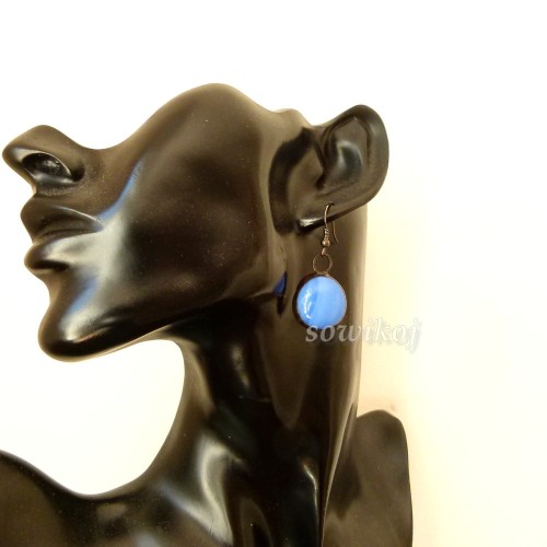 Ręcznie robione kolczyki witrażowe niebieskie pełne - biżuteria autorska